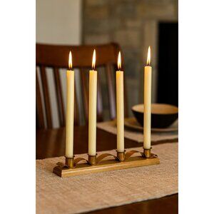 Vintage Mid Century Modern Swedish Brass Wood 4-Candle Holder Advent Centerpiece